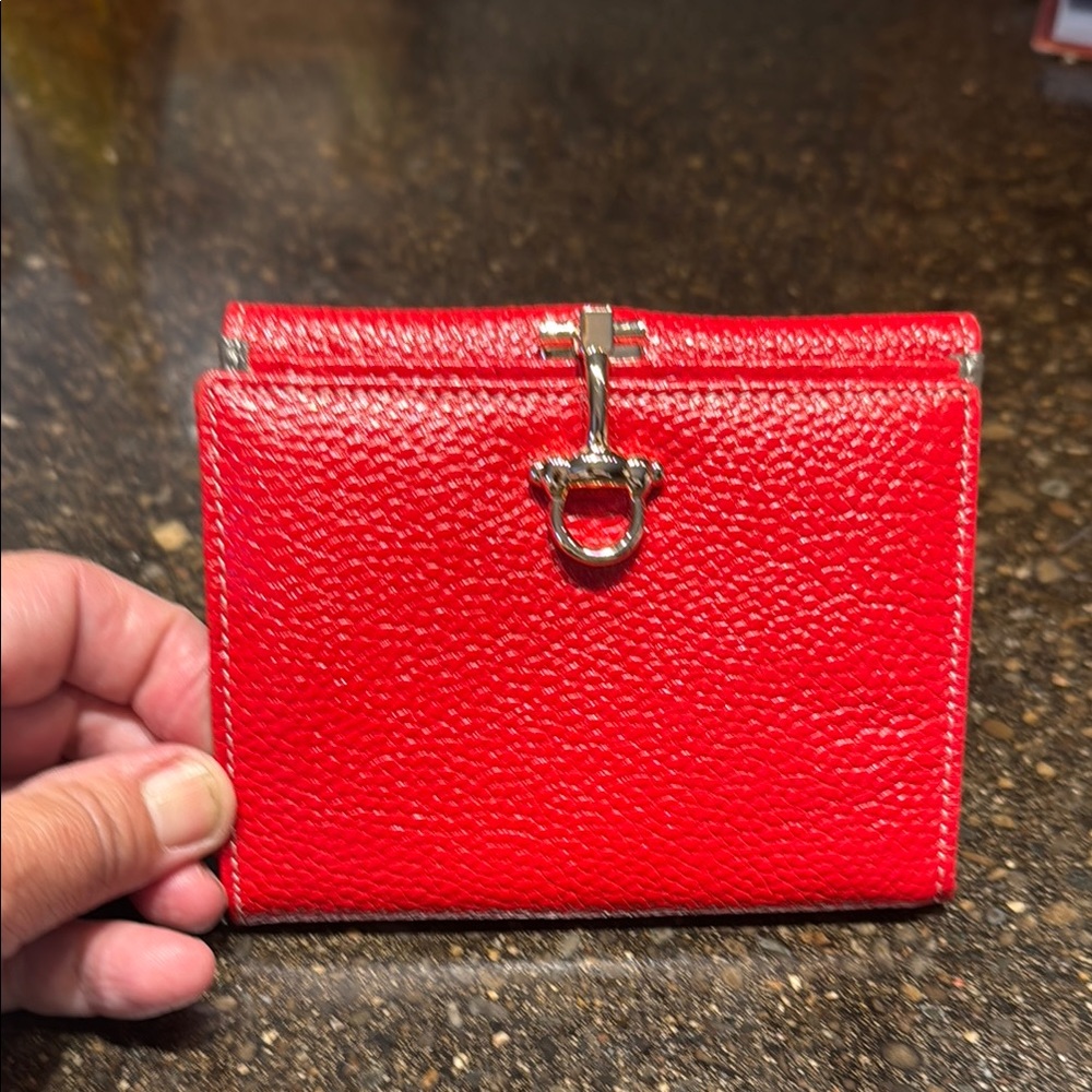 Red Leather Wallet with Magnetic Gold Clasp -new without tags. From Italy